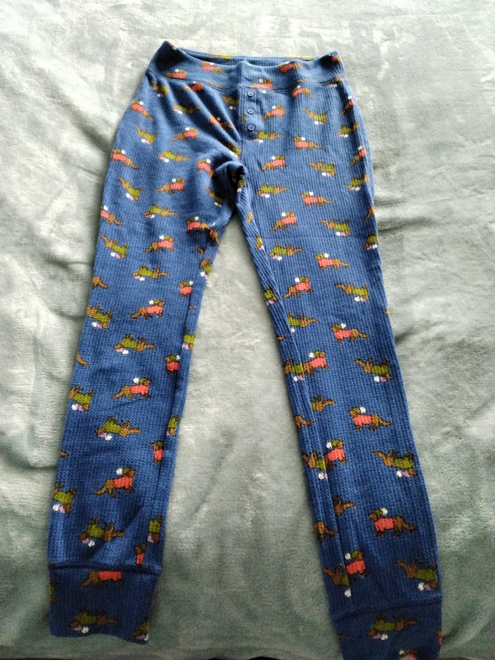 aerie Blue Thermal Pajama Bottoms/ Long Johns with Dauchand Motif